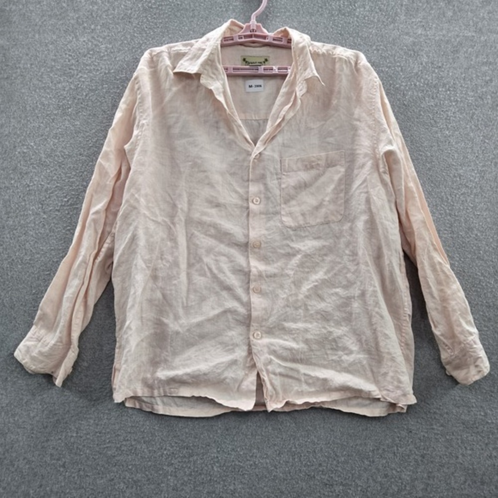 Paradise Coves Men Button Up Shirt XL‎ Light Pink Linen Long Sleeve